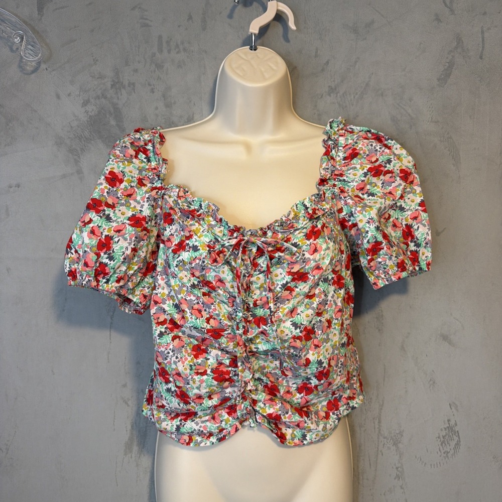 Milk & Honey Floral Peasant Top Women's Large Puff Sleeve Cottagecore Cotton  2.